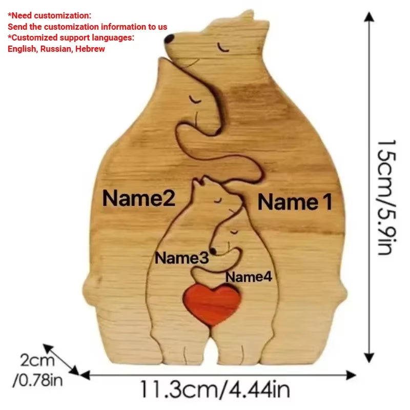 Bear Family Wooden Art Puzzle with Heart Loving Decorative Warm Birthday Gifts Adults Kids Gift Home Decor Christmas Decorations