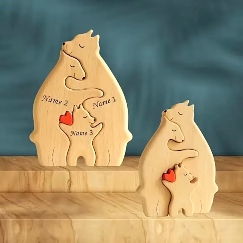 Bear Family Wooden Art Puzzle with Heart Loving Decorative Warm Birthday Gifts Adults Kids Gift Home Decor Christmas Decorations