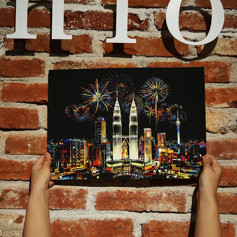 40.5*28.5Cm Magic Scratch Art Crafts World Landscape Scraping Paintings Paper Adult Kids Decompression Toys Creative DIY Gifts