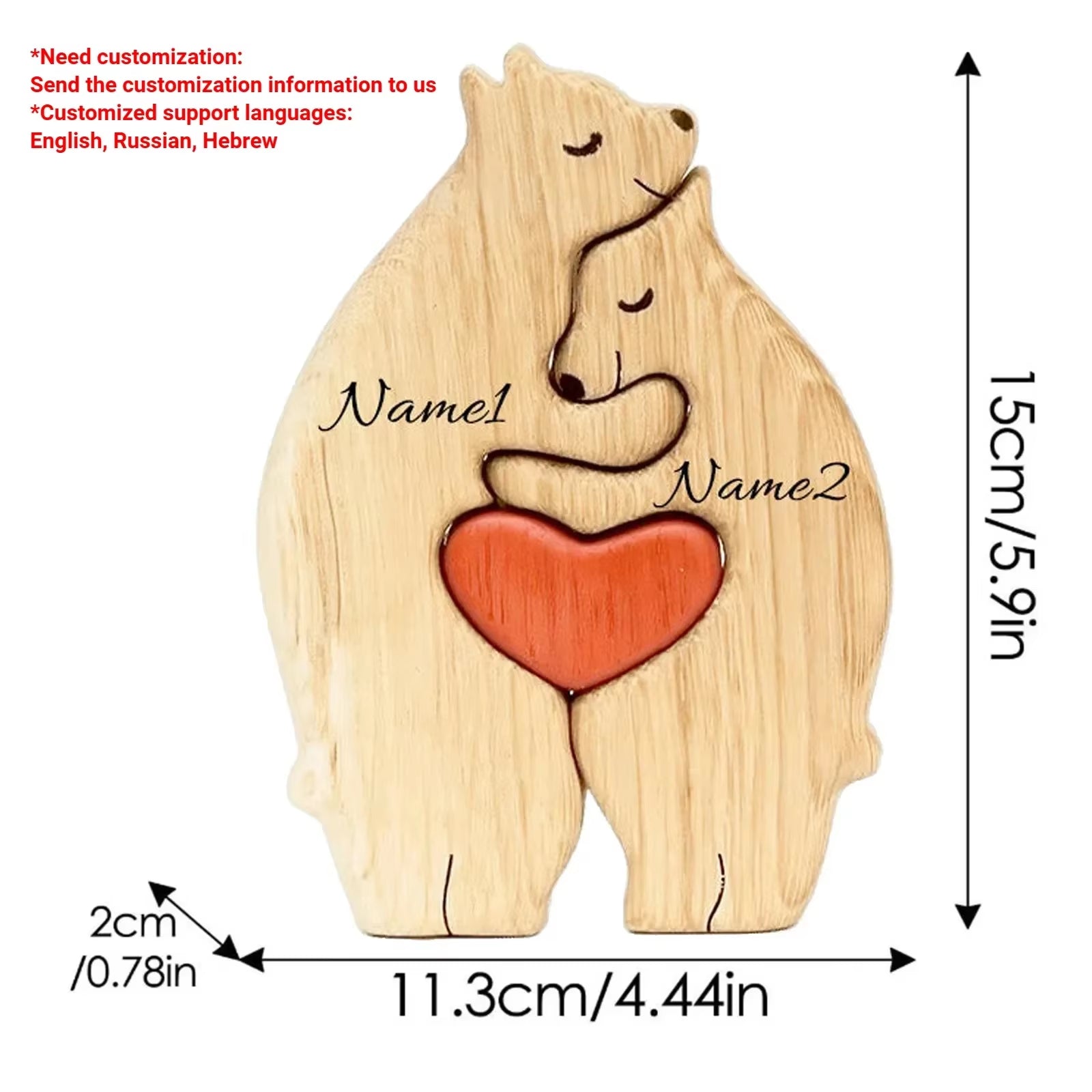 Bear Family Wooden Art Puzzle with Heart Loving Decorative Warm Birthday Gifts Adults Kids Gift Home Decor Christmas Decorations